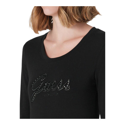 T-shirt Donna a maniche lunghe, con script logo decorato con strass